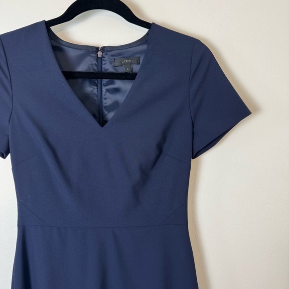 J. Crew Cap-Sleeve V-Neck Midi Dress | Italian Stretch Wool | Blue | Size 0 - Picture 7 of 15